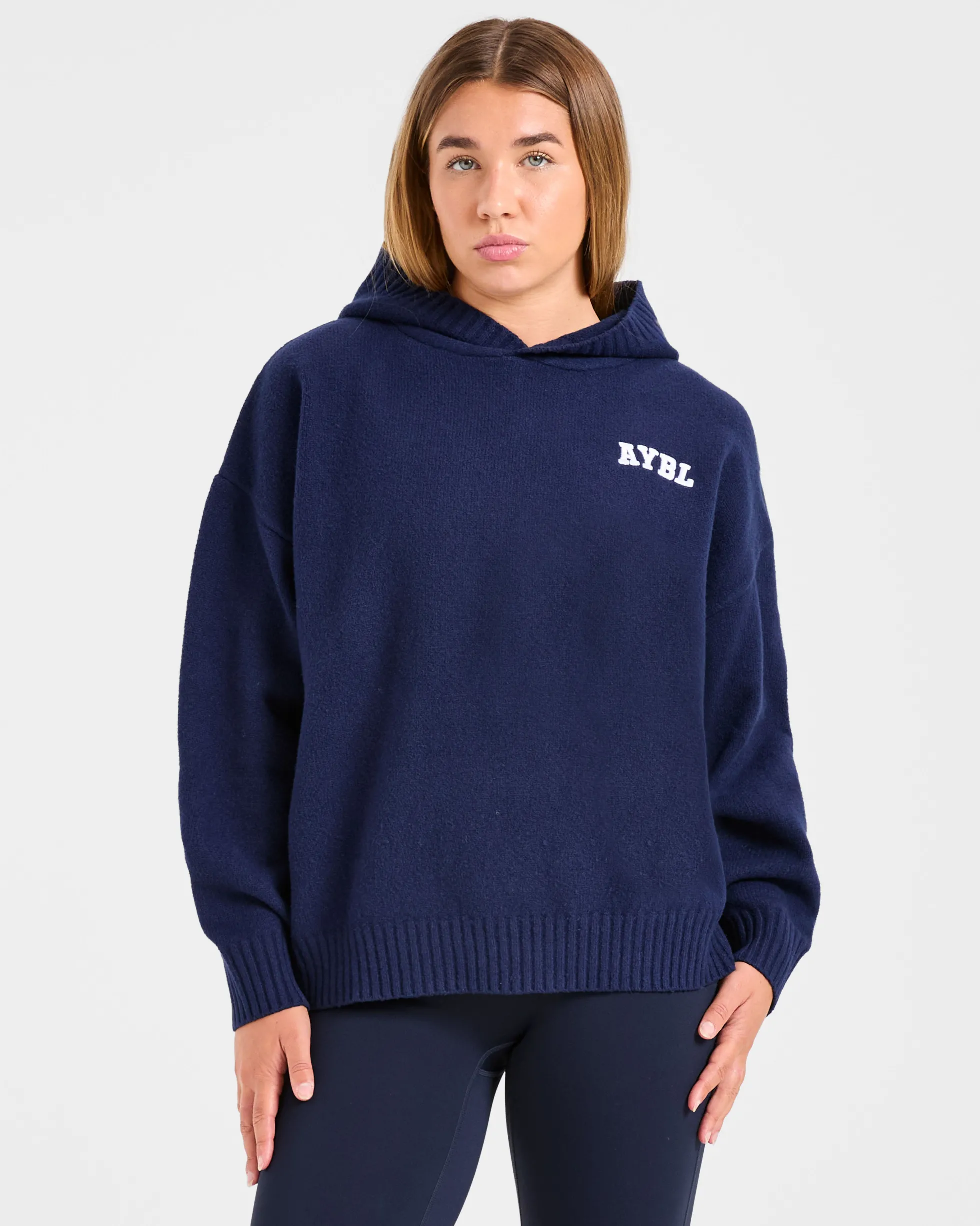 Varsity Minimal Logo Oversized Knitted Hoodie