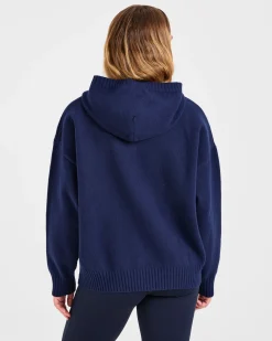 Varsity Minimal Logo Oversized Knitted Hoodie
