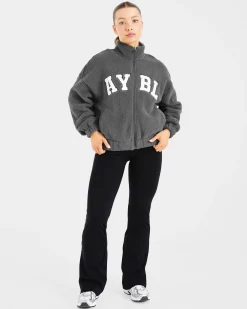Varsity Oversized Fleece Zip Up Jacket