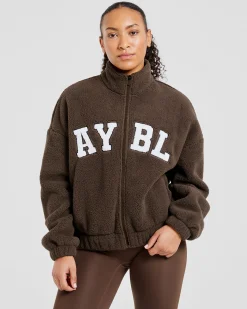 Varsity Oversized Fleece Zip Up Jacket