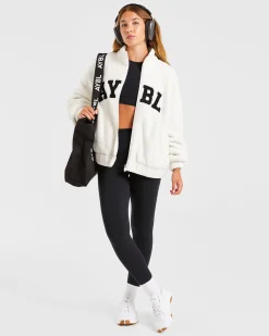Varsity Oversized Fleece Zip Up Jacket